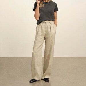 Buck Mason Riviera Linen Wide Leg Trousers Soft Sand Khaki Size 30